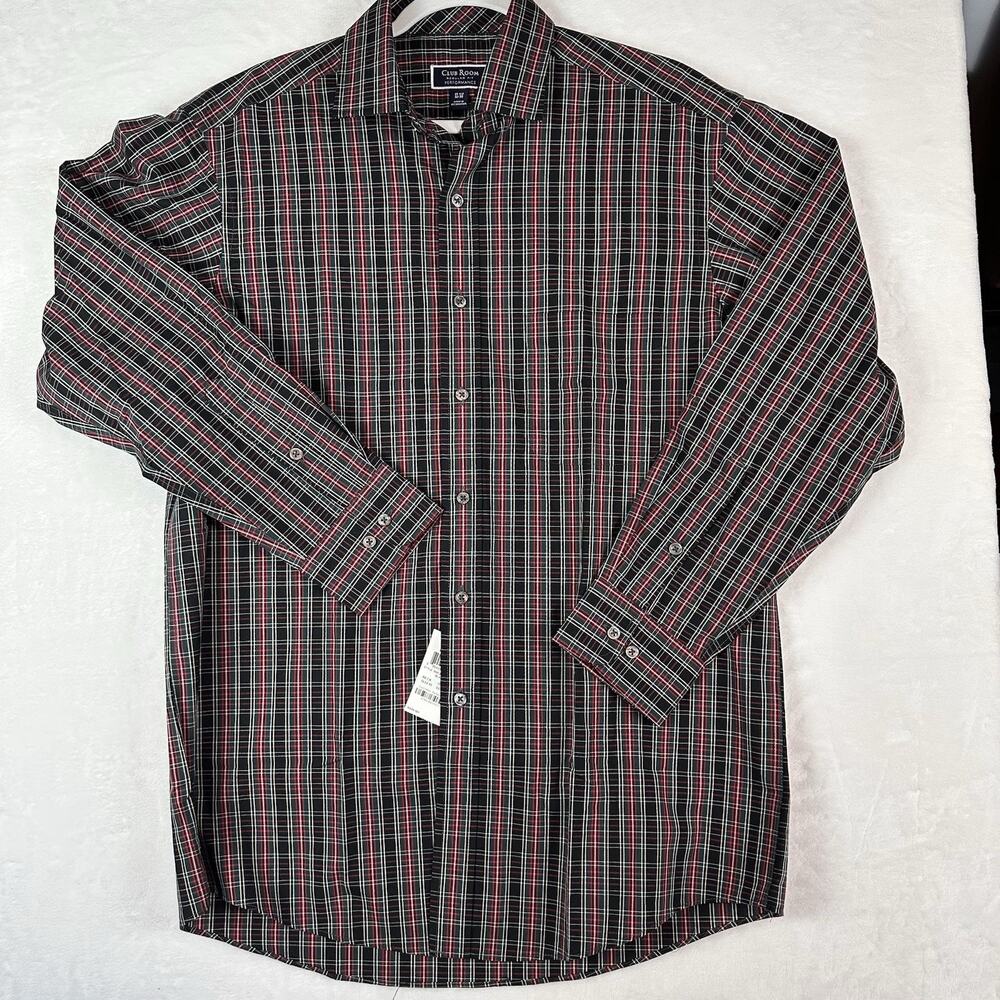 Club Room Mens 15.5 32/33 Performance Tartan Plaid Dress Shirt NWT